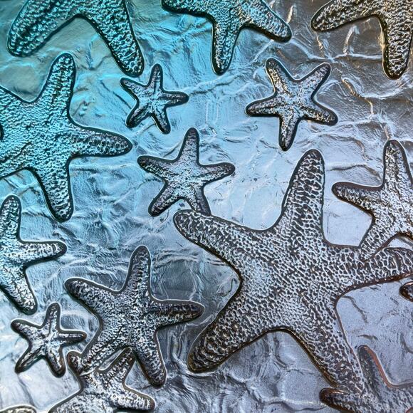Large glass ombre starfish etched decorative bowl, mermaid fisherman nautical - Picture 5 of 12